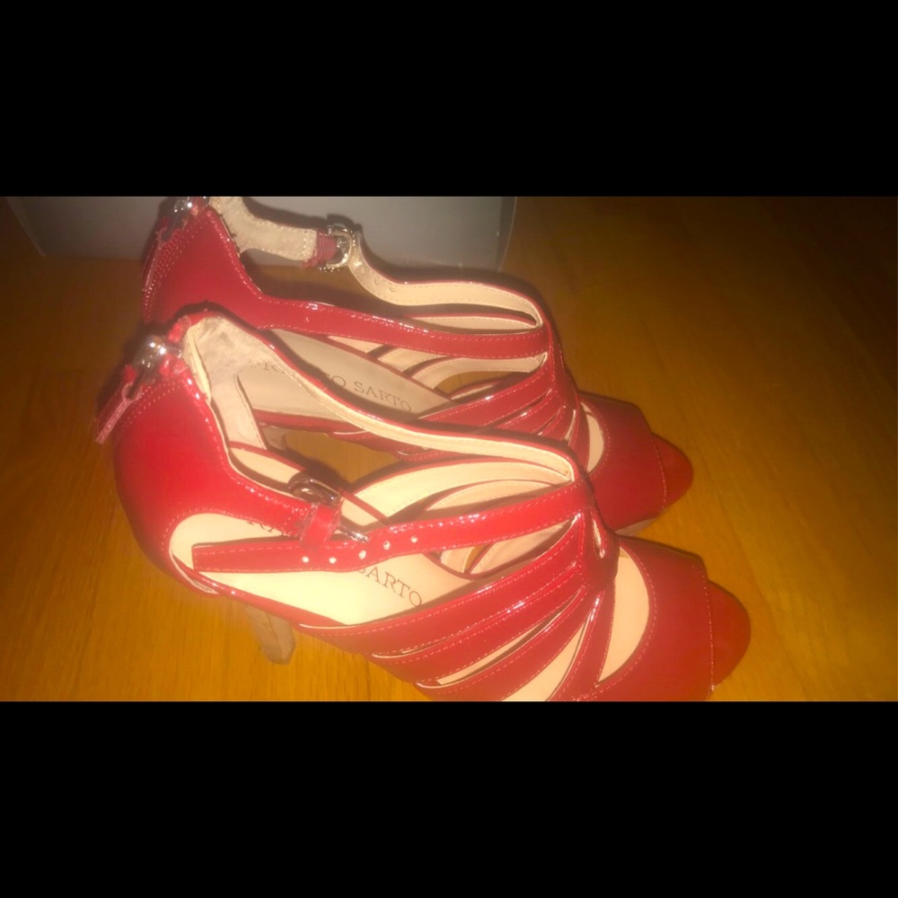 Red open-toe heels